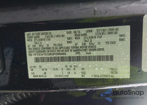 2016 Ford F-150 Xlt из США, поврежденный, VIN 1FTEW1EG8GFD09450